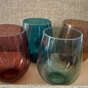 Set of Four Colored Stemless Wine Glasses